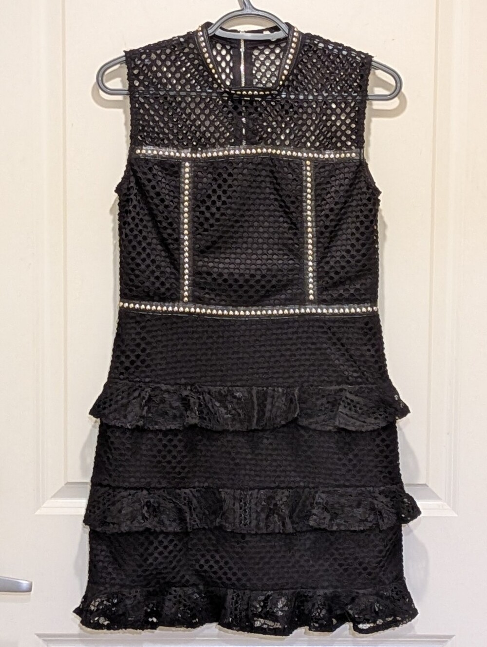EUC Glamorous S Black and Silver Studded Black Mesh and Faux Leather Dress